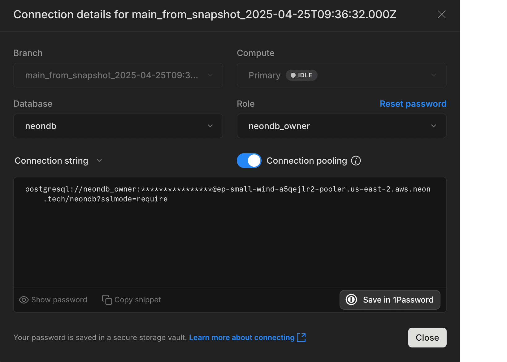 Restore branch connect modal