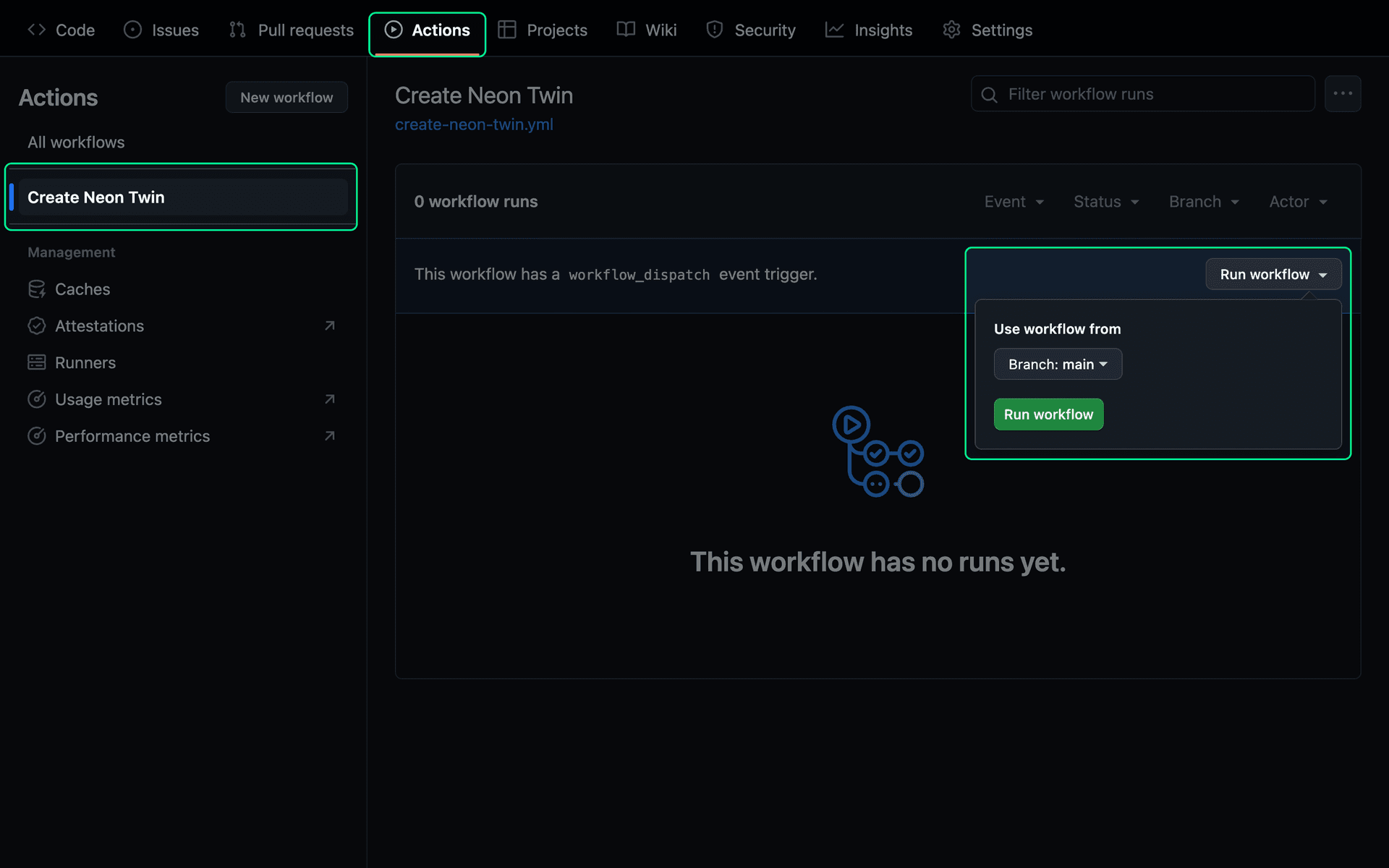 github actions run workflow
