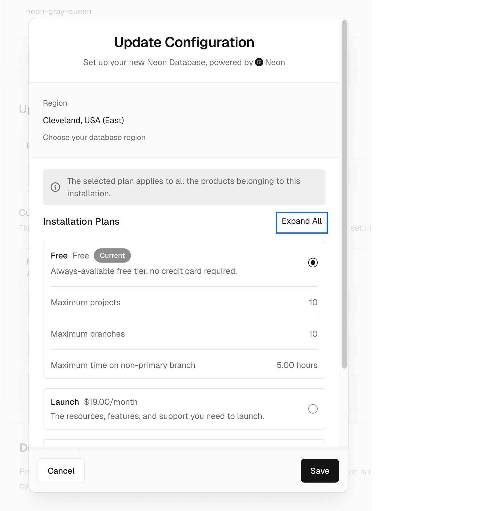 Vercel update configuration modal